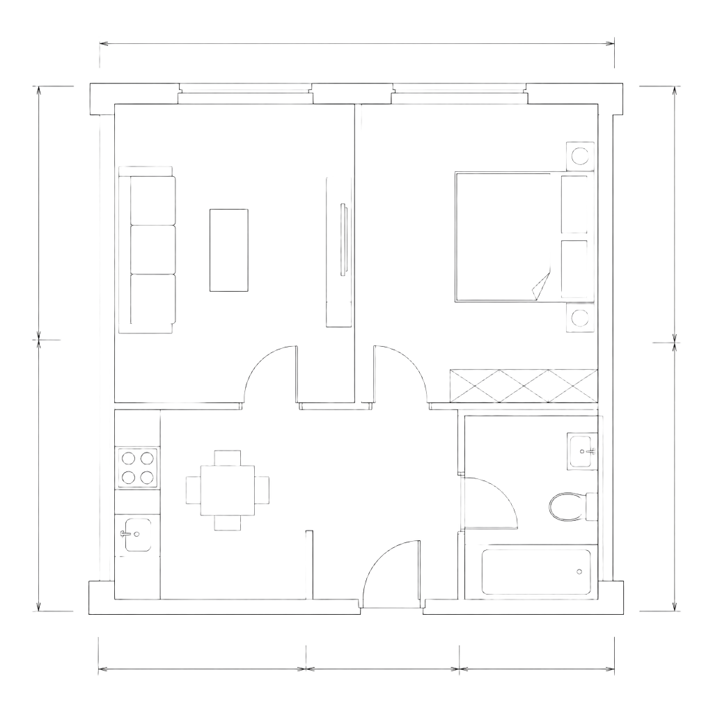 Plan arhitectural apartament 2 camere